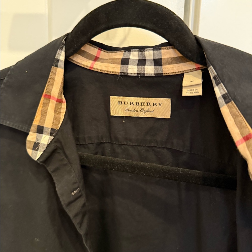 Burberry Black Button Down Shirt with Plaid Accents - Picture 7 of 7